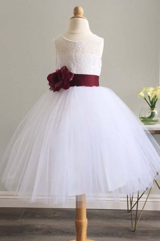 White Long Tulle Flower Girl Dress with ...